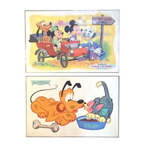 2 Vintage Disney Productions 1960's Placemats Pluto Ludwig Von Drake Mickey